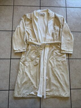 Men's vintage Cream Bathrobe with Shawl Collar and Belt